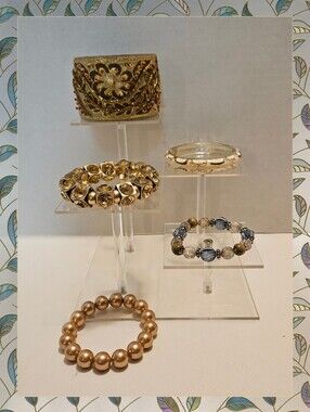 Gold Tone Acrylic And Glass Bead Bracelet Bundle